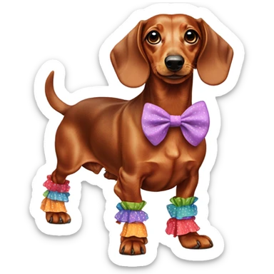 red mini dashund with cute bows and frilly socks  sticker