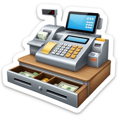 retail store checkout counter with cash register sticker
