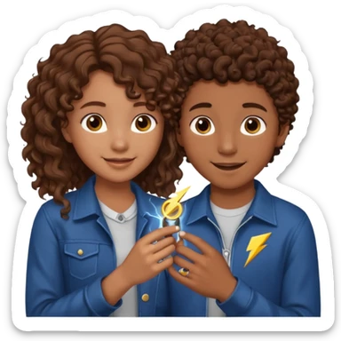 a 15 year old girl with brown curly hair but she has lightnings in it with a brown haired boy who gave her a promise ring sticker