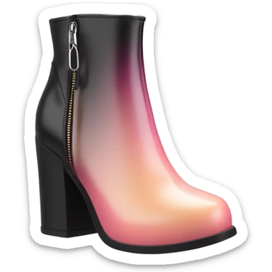 Hyper Realistic isolated top front view of a pair  of peach,pink and black ombre chunky heel zippered ankle bootie boots. sticker