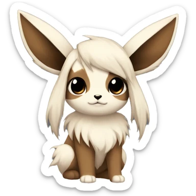 Kawaii Pale Eevee with dark brown long emo hair covering her eyes Full Body sticker