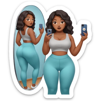 a slim thick baddie black girl taking a picture in the mirror with a really big butt sticker