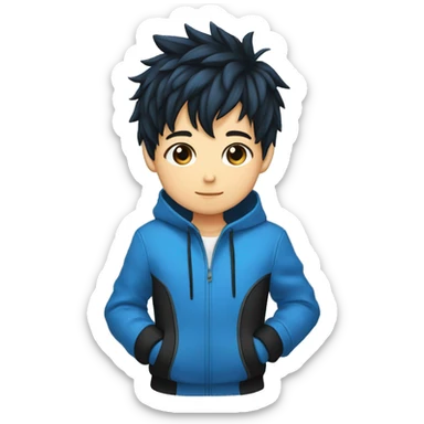 un joven niño de pelo desordenado estilo anime pon el pelo negro con un azul en las puntas  sticker