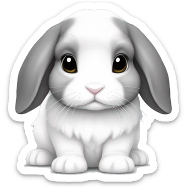A holland lop bunny with a sable point coloring. White and gray. sticker