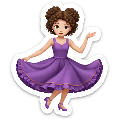 girl with big curly hair in a bun dancer brunette, white, freckles and brown eyes sticker