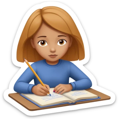 Girl coloring with pencil, writing on sketchbook sticker