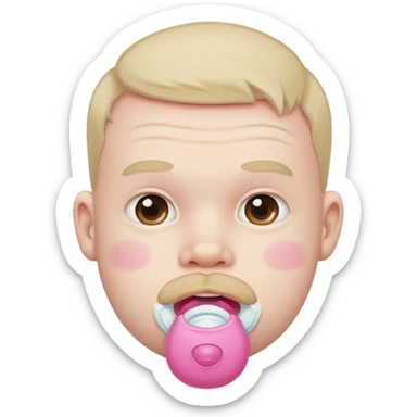 A grown man wearing a diaper with a pink pacifier in his mouth. sticker