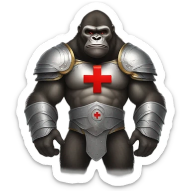 Buff Gorilla wearing a Crusader armor with the holy red Cross sticker