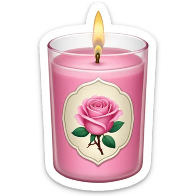 Rose candle – pink wax in clear glass with floral label sticker