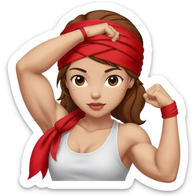 Light skin and brown hair with red bandana Rosie the Riveter shows biceps sticker