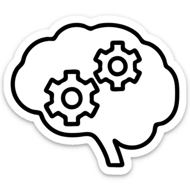 a brain with gears turning, symbolizing thinking, minimal style icon sticker