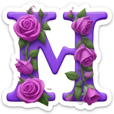 Letter R and M with roses and hearts of love in purple sticker
