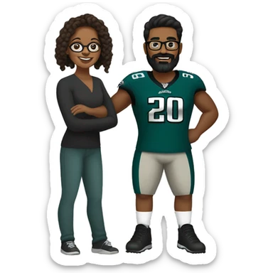  Brown guy with beard and mustache holding hands with a brown girl with her hair in a bun and she’s wearing glasses in Philadelphia eagles clothing  sticker
