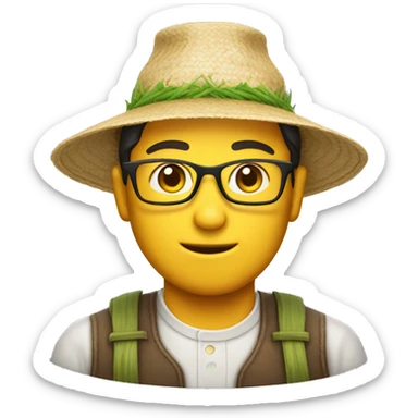 nerd emoji with a rice farmer hat sticker