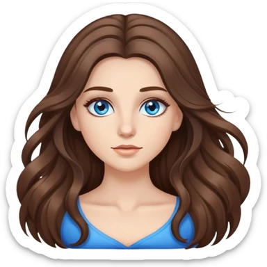a white girl with long voluminous brunette hair and brown highlights and blue eyes with long eyelashes  sticker