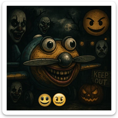 Avions manege du parc saint paul en emoji  rajoute et garde aspect terrifiante et rajoute  sticker