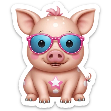 cute pig wearing  star-shaped sunglasses and polka dot bathing suit on all fours with nail polish, with a name tag saying hi my name is gerald sticker