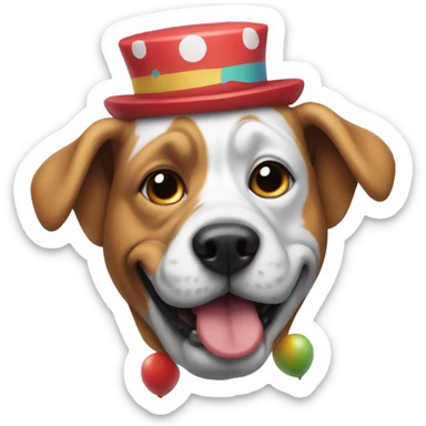 Dog wearing a clown suit sticker