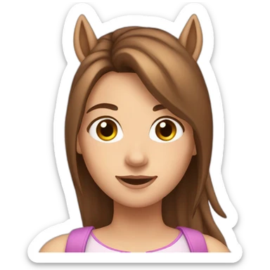 Girl with brown straight hair past shoulders and brown eyes riding a unicorn  sticker