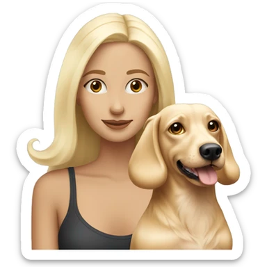white blonde girl with blonde dachsund long haired dog sticker