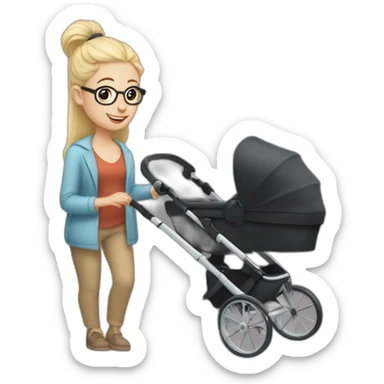 Black haired man with beard and glasses pushing buggy with blonde baby sticker