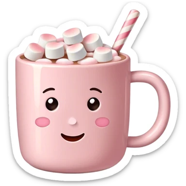 Light Pink mug of hot chocolate with marshmallows NO FACE sticker