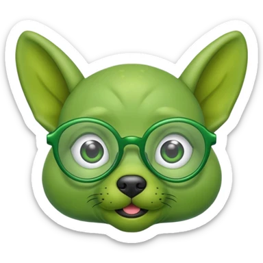 green alien dog with folded ears, wearing glassess sticker