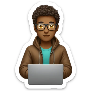 Brazilian guy brown skin with hoodie and glass working on a laptop he is a developer sticker