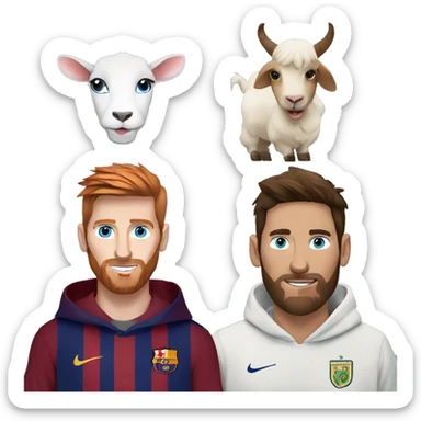messi with a goat, blue eyes, puma hoodie, redish hair and beard sticker