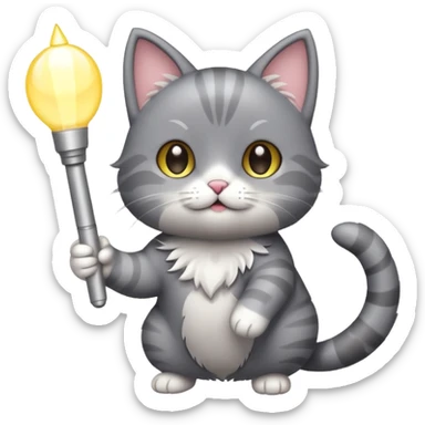 chibi cute gray cat holding a light stick happily sticker