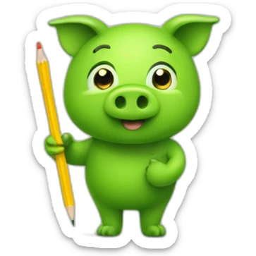 green piggy holding a pencil in his hand sticker