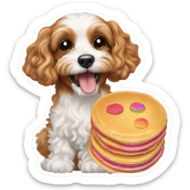 Cavapoo dog eating rainbow pancakes sticker