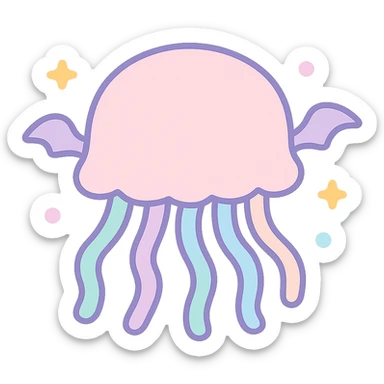 Remove background, keep kawaii style jellyfish with no face, pastel dreamy colors, mini bat wings, floating softly, transparent background sticker