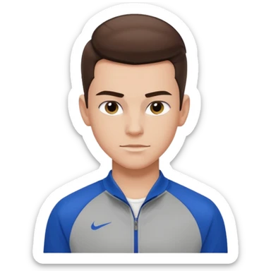 teen boy slick back brunette hair wearing sport clothes giving famous school boy vibe with confident attitude and smirk sticker