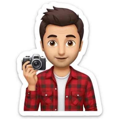 generate a pretty bratz emoji 
Make her look like Ranbir kapoor wearing a red flannel shirt,with white tee underneath. smirking and carrying a camera

he should look exactly  like ranbir kapoor!  sticker