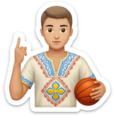Ukrainian young man wearing traditional embroidered vyshyvanka shirt playing sports sticker