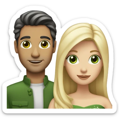 Married couple , the man has dark hair and the woman has long blonde hair and green eyes  sticker