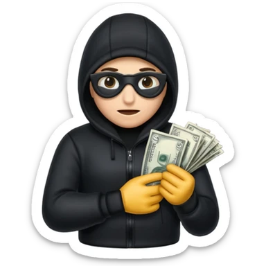Robber with money na mão direita com uma blusa de frio preta  sticker