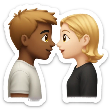 white girl with strawberry blonde hair kissing a brown asian boy with black short hair sticker