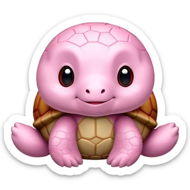 light pink plush turtle that looks exactly like a stuffed animal with visible stitching, perfectly round head, red shell, cute, adorable, soft fabric texture, huggable plush toy appearance sticker