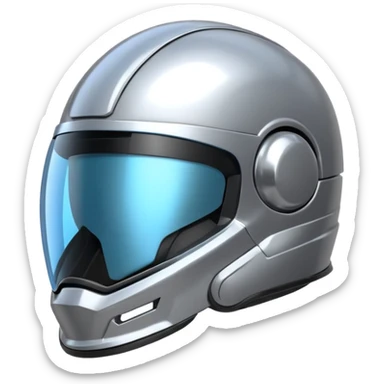 A futuristic helmet emoji made of silver chrome, smooth aerodynamic shape, minimal visor detail, reflective metallic surface, sci-fi aesthetic, iOS emoji style, centered on clean white background sticker