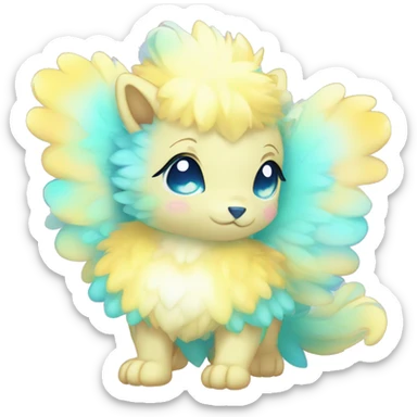 Shiny Innocent Shy Baby Sparkly Colorful Pastel Fluffy beautiful fantasy Kawaii Ethereal Sona Fakemon-animal Full Body sticker