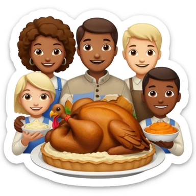 Thanksgiving Dinner with friends of all different races sticker