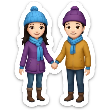 date night christmas couples, dark hair, holding hands, looking at each other, wearing a winter outfits sticker