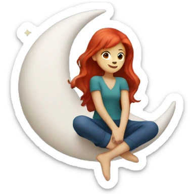 red hair girl sitting on crescent moon sticker