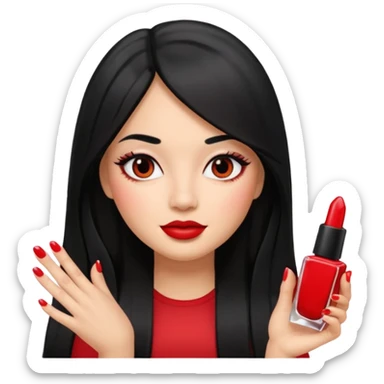 latina girl with straight long hair thats black memoji with nail sticker