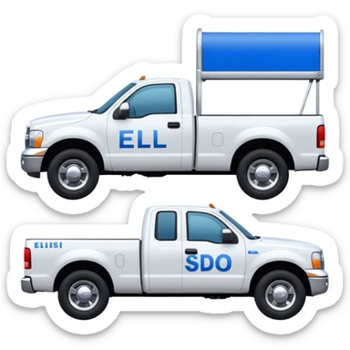 SINGLE WHITE PICKUP TRUCK SIDE VIEW ELLISDON WRITTEN ON SIDE OF TRUCK BLUE LETTERS sticker