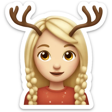 blonde reindeer girl thick long straight hair and antlers with cute dots  sticker