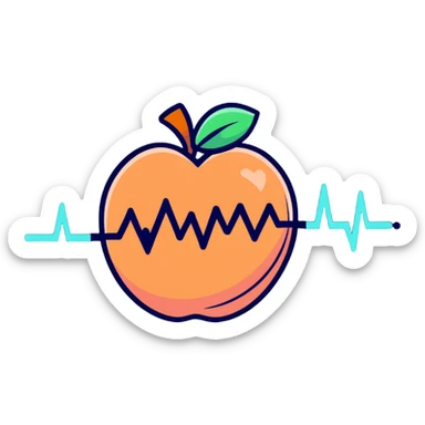 cute cartoon peach with an EKG heartbeat line sticker