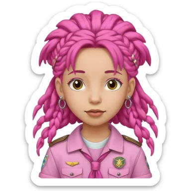 scout girl with pretty pink uniform, pink dreadlocks, and big earrings sticker
